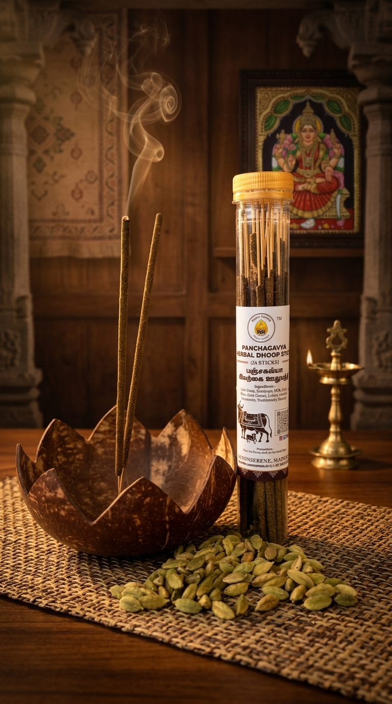 PANCHAGAVYA HERBAL CARDAMOM INFUSED DHOOP STICKS(24 STICKS)