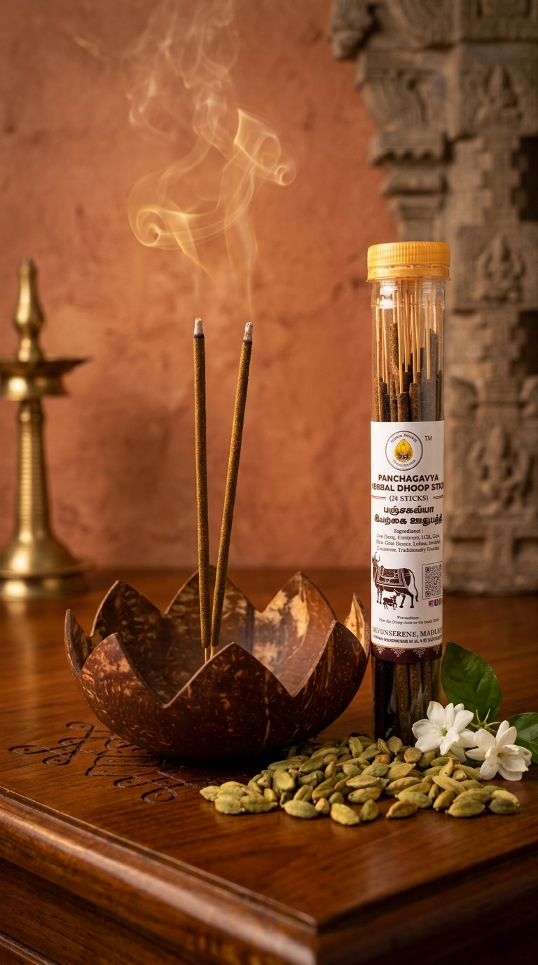 PANCHAGAVYA HERBAL CARDAMOM INFUSED DHOOP STICKS(24 STICKS)